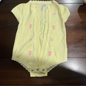 Janie and Jack Yellow Bodysuit with Pink Floral Embroidery